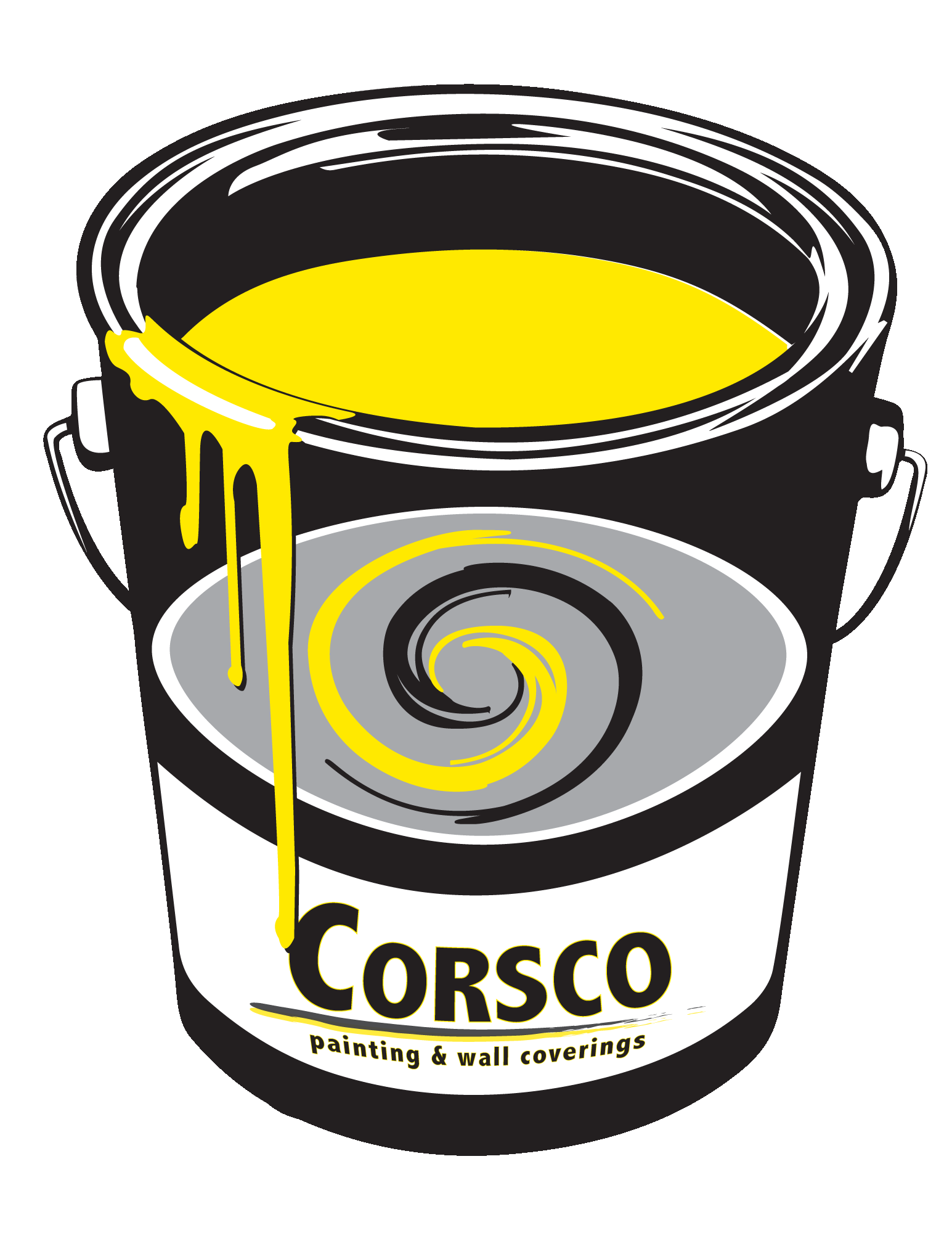 Corsco Painting logo paint can with a dip.